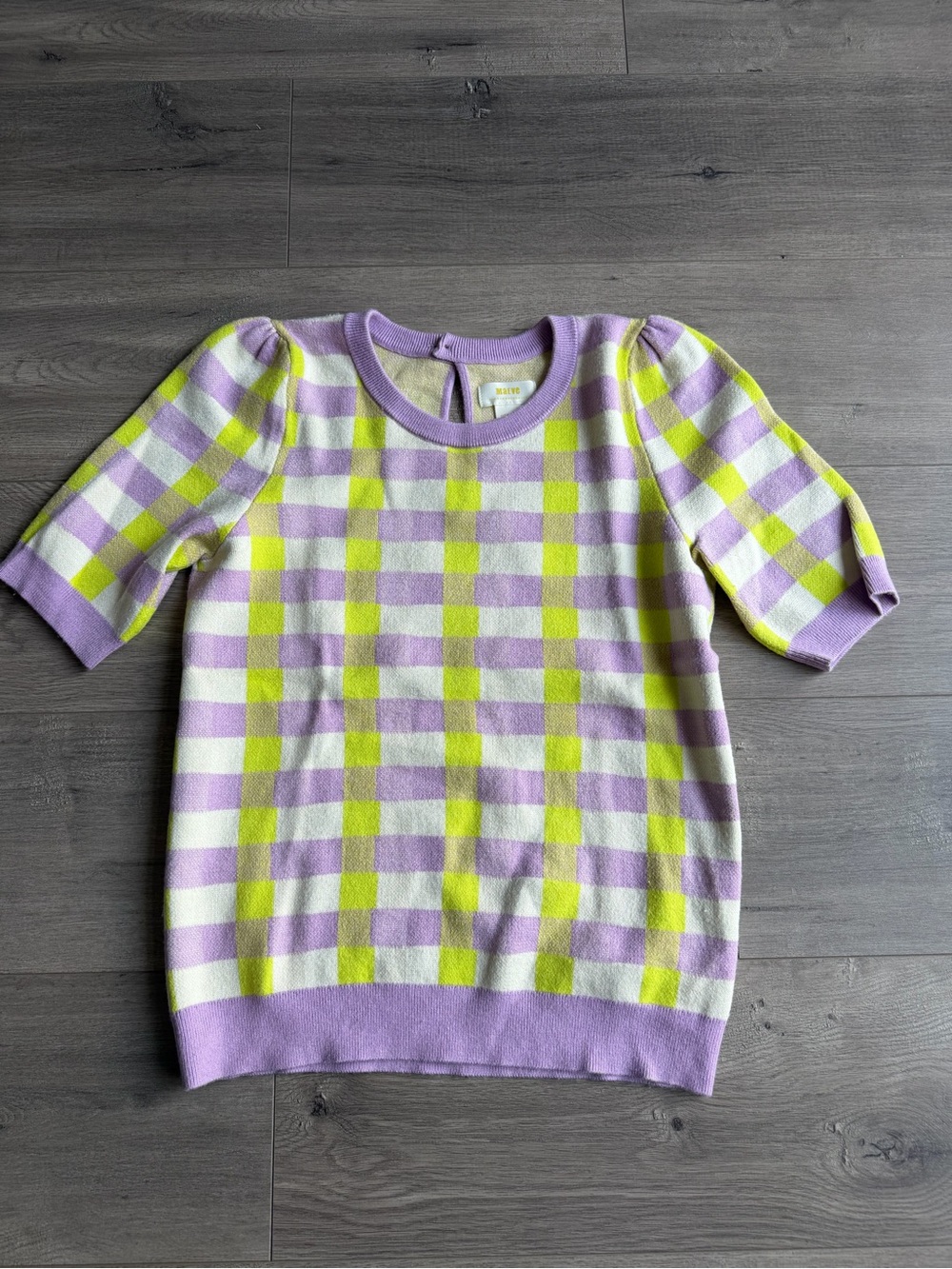 Maeve Harmon Jacquard Sweater tee - size medium - purple/cream/yellow